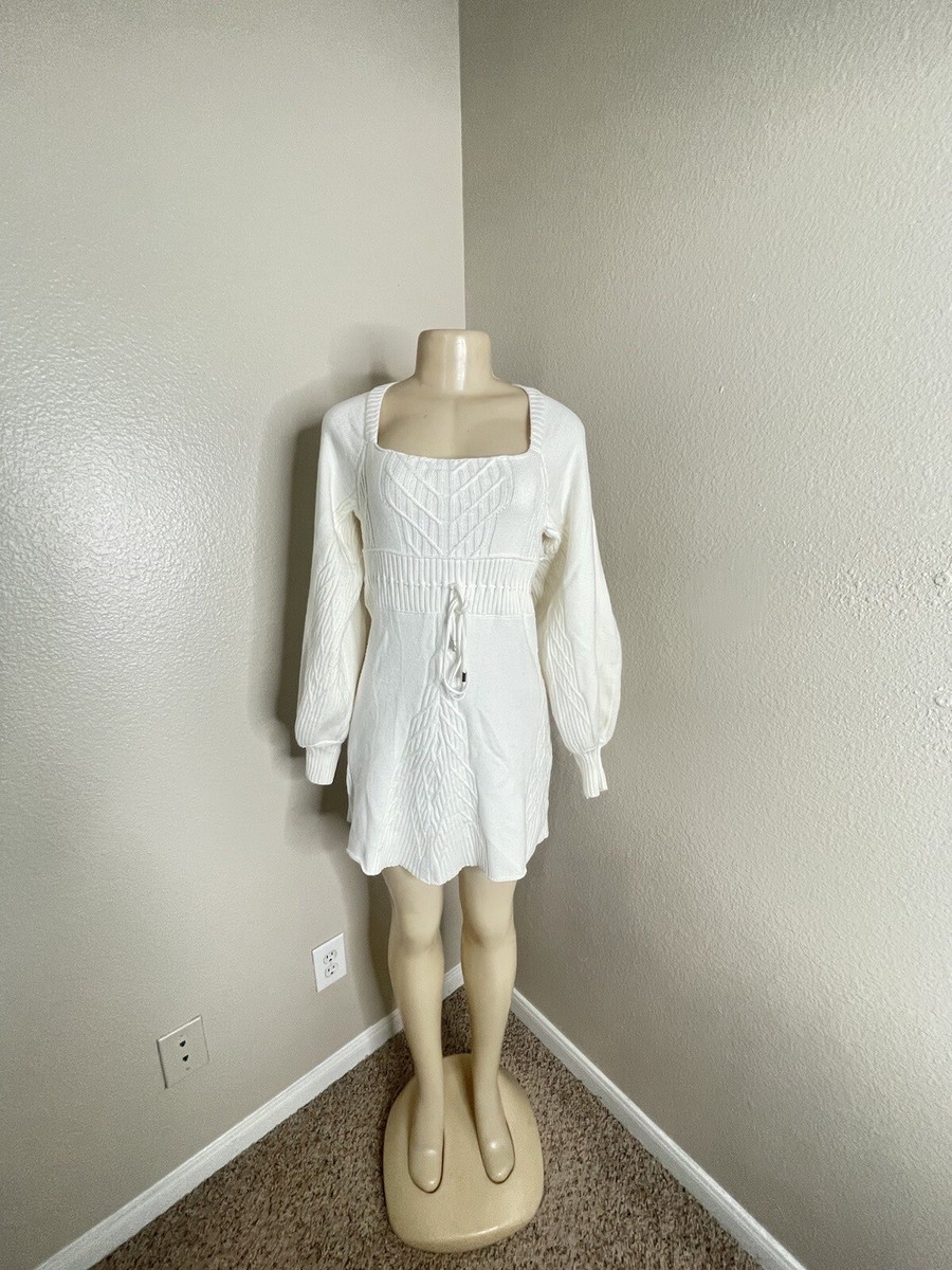 Free People Emmaline Mini Sweater Dress - White - Size S Free People Emmaline Mini Sweater Dress - White - Size S