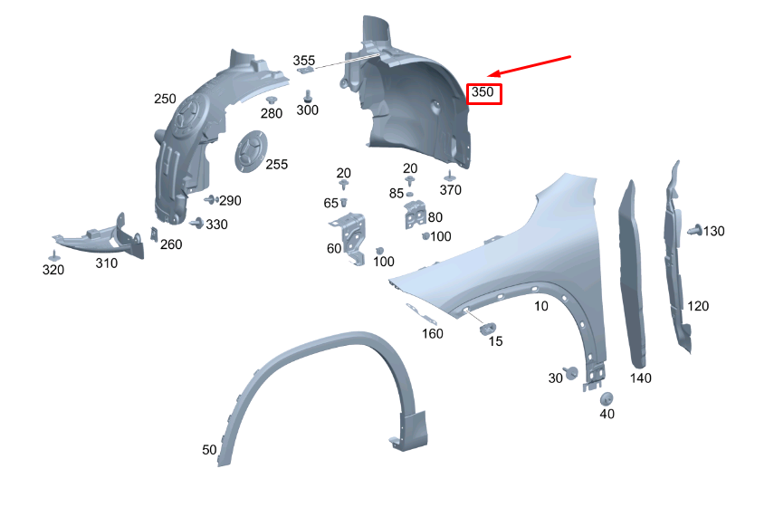 MB GLA H247 Front Right Wheel Housing Liner Rear Part A2478808009
