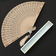 Japanese Sandalwood Folding fan Sensu Openwork carving 203mm In paper box