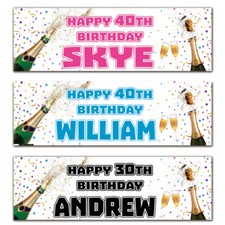 2 personalised birthday banner champagne party 18th 21st 30th 40th 50th 60th 70t