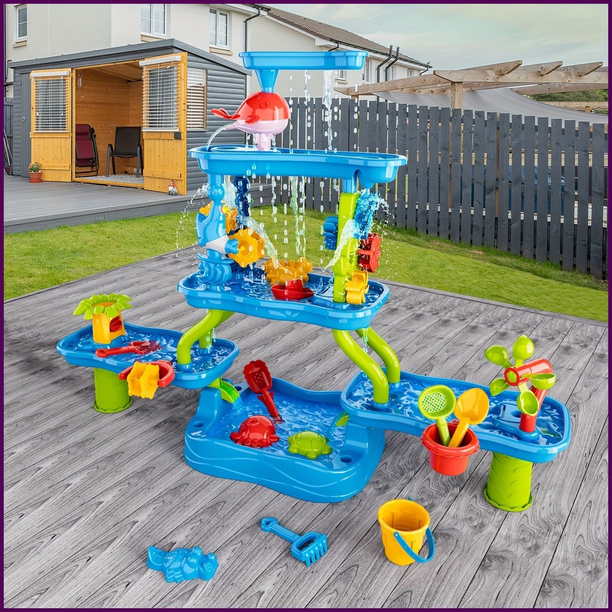 4-Tier Kids Sand Water Table Outdoor Play Toy Set – Fast UK Delivery