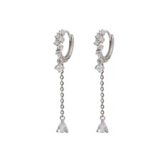 925 Sterling Silver Dangle Waterdrop CZ Small Hoop Huggie Stud Earrings K35A