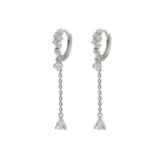 925 Sterling Silver Dangle Waterdrop CZ Small Hoop Huggie Stud Earrings K35A