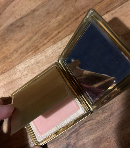 Madreperla vintage su ottone compatto con specchio soffio originale - Foto 4 di 9