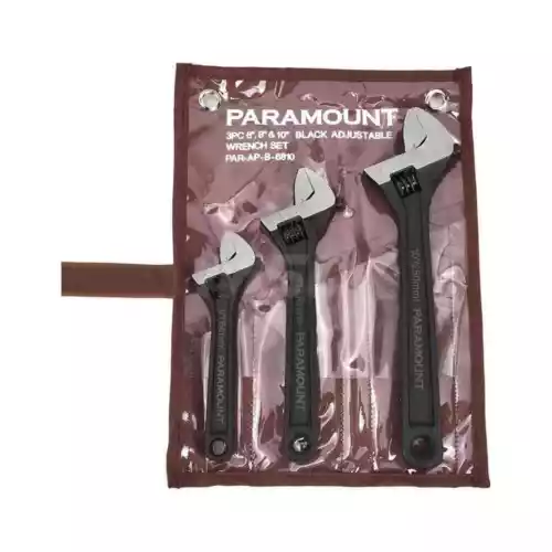 3 Piece Set Paramount Black Finish Metric/SAE Adjustable Wrenches: 6" 8" and 10"