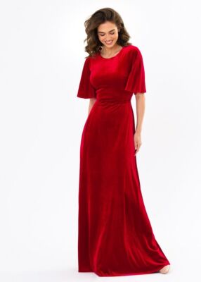 Luxury Red Velvet Maxi Dress Half Sleeves Wedding Cocktail Prom Party Wear  Dress | eBay