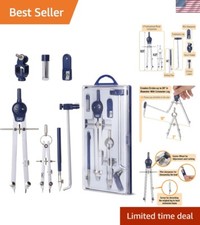 Metal Compass Geometry Set - 7 Precision Drafting Tools in Shatterproof Storage