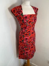 Get Cutie Co. floral print wiggle dress 10 VGC red poppy pattern stretch retro