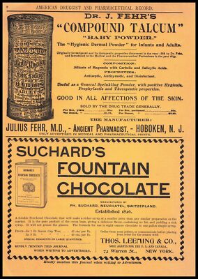 1896 Julius Fehr MD Ancient Pharmacist Hoboken New Jersey Talcum Powder Print Ad