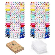 40 Set Graduation Bracelets Bulk with 40pcs Wish Cards and Organza Bags, Stac...