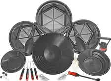 Sluice Fox gold panning kit with 3 classifiers; stacking sifting pans fits on bu
