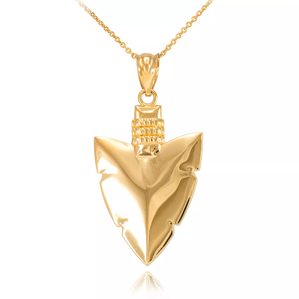 14k Yellow Gold Arrowhead Pendant Necklace Native Protection