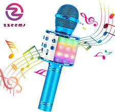Karaoke Microphone, 4 in 1 Wireless Microphone with LED Lights Handheld Portable