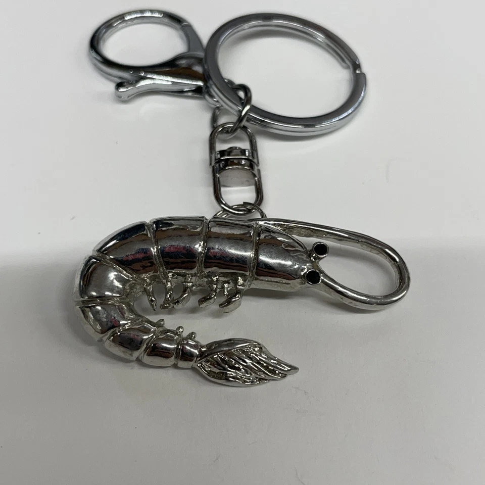 Camarón Grande Llavero Bolso Clip Vida Marina Costera Diseño Realista Plateado NUEVO Foto 2 de 4