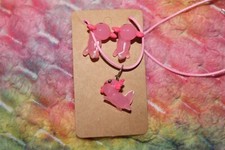  CLEARANCE Hand Crafted - Axolotl Necklace  Earrings Set - Pink