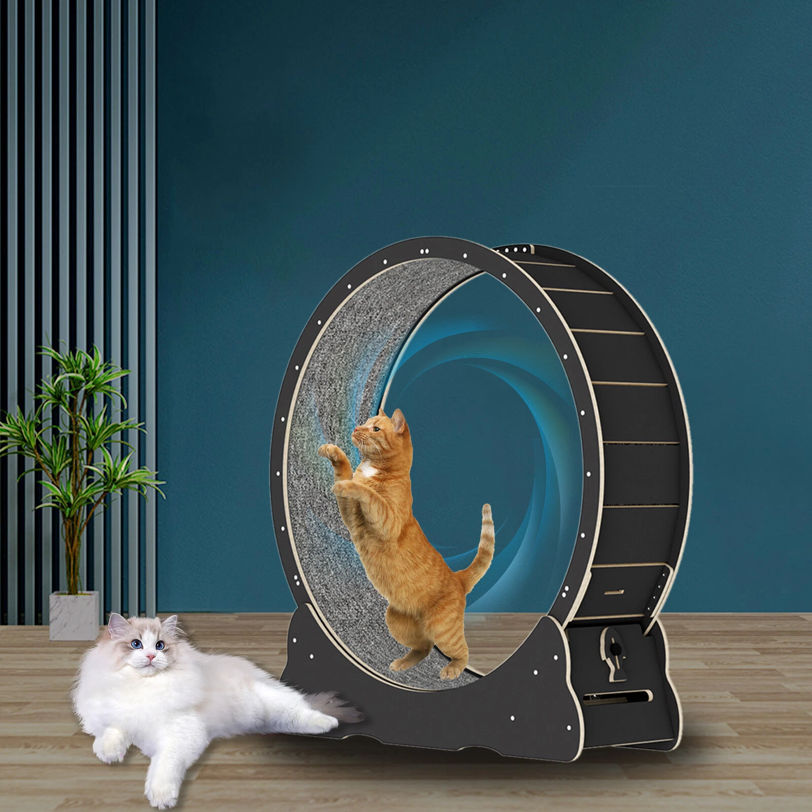 Solid Wood Low Noise Cat Exercise Wheel Running Wheel W/ Lock for Indoor Cat
