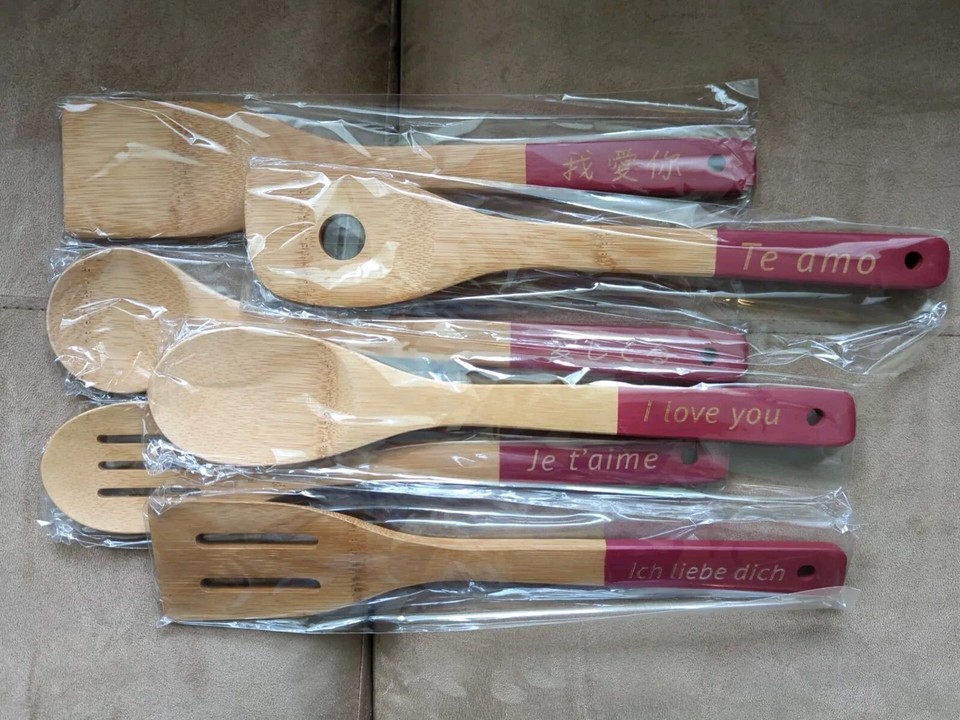 Laboos 6 Piece Bamboo Kitchen Cooking Utensil Set Wooden Spoons Red ...