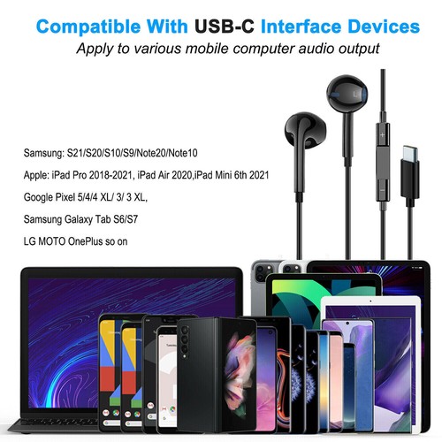 USB-C Type C Headphones Earphones with Mic For Samsung Galaxy S21 S22 Ultra - Zdjęcie 10 z 18