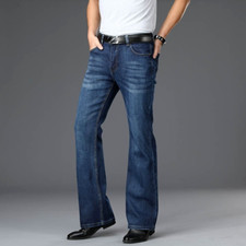 Men Formal Bell Bottom Jeans Slim Stretchy Vintage Flared Denim Pants Trousers