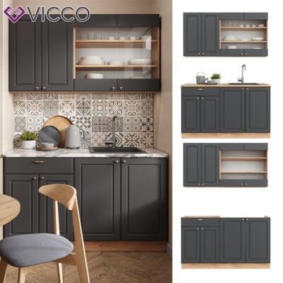 Cuisine Intégrée Vicco SINGLE – 140 Cm, Gris élégant, Meuble Encastrable, Neuve