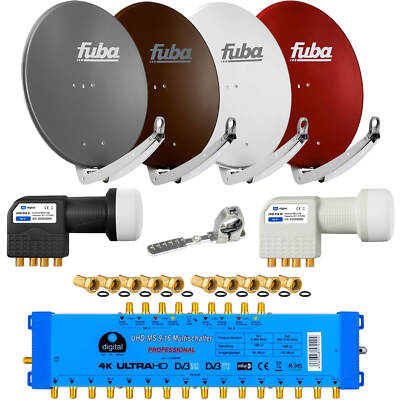 Anlage SAT Schüssel FUBA 780 ALU LNB 2x Satelliten TV 8 12 16 Teilnehmer Spiegel
