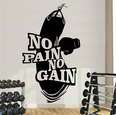 No Pain Gym Boxsack Wandsticker Kunst Aufkleber Wallart Inspiration Fitness Boxen