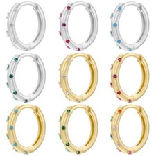 Women Girl Silver Gold Plated CZ Ear Huggie Hoop Earrings Gift 14mm PE58