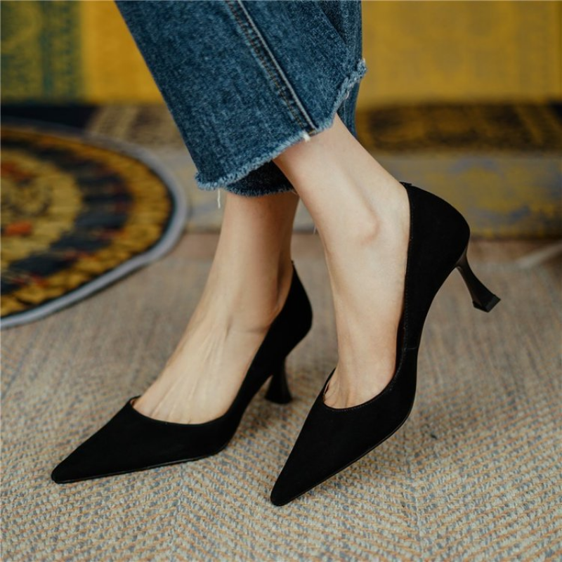 Women Summer Stilettos Pointy Toe Slip On Mid Kitten Heels Office