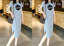 Women Cotton Tunics Short Sleeve T-Shirt Dress Tops