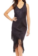 Laundry ~ Black Faux Suede Asymmetric Fringe Sheath Party Dress 8 NEW $225