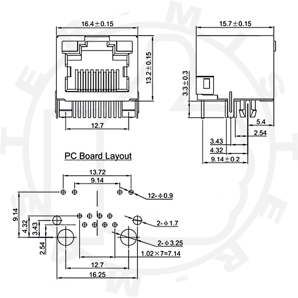 RJ-45 CONNETTORE ETHERNET A SALDARE PRESA FEMMINA 12 PIN A 90° CON LED 8P8C - Immagine 3 di 3