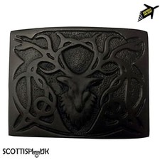 Scottish Highland Men's Kilt Belt Buckle - Stag Head Design Jet Black Buckles