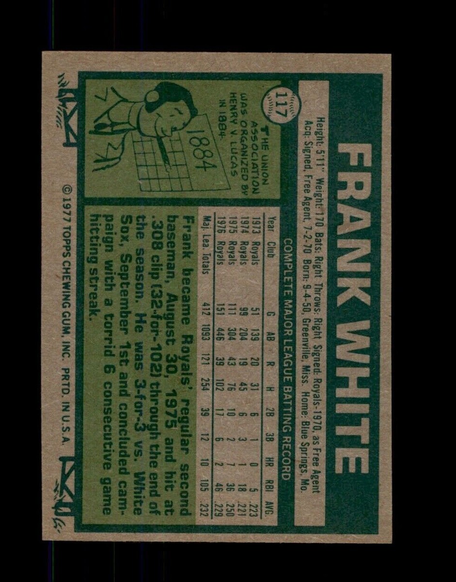 Captain_Herlock 【J.O White】 1977 Topps SET BREAK #117 Frank White | eBay