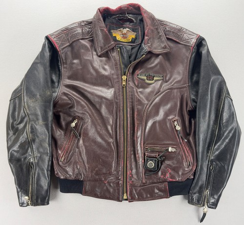 Vintage Harley-Davidson 95th Anniversary Leather Bomber Jacket Large Burgundy
