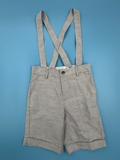 NEW Janie and Jack Stretch Chino Soft Linen Shorts Suspenders Boys 7 LIGHT GRAY