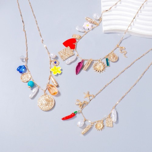 Colorful Sunflower Pendant Necklace Multi Layer Jewelry Neck Accessories Women - Picture 8 of 10