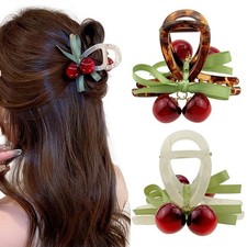 Red Cherry Hair Claw Clip 2 PCS Cute Fruit Jaw Thick Thin Acrylic Non Slip