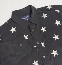 VTG 90s Wrangler Western Mens Pearl Snap Shirt L Metallic Silver Stars Cowboy