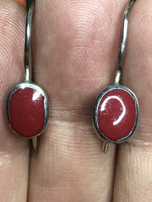 7112 Vintage Sterling Silber 925 rote Emaille Ohrhänger 1,7 Gramm