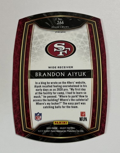 BRANDON AIYUK 2020 Panini Select - Club Level #266 Red Prizm Die-Cut (RC) ππ - Picture 2 of 2