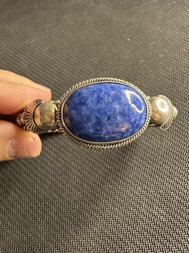 Artie Yellowhorse Navajo Sterling Silver Twisted Band Lapis Bracelet, 5in Long