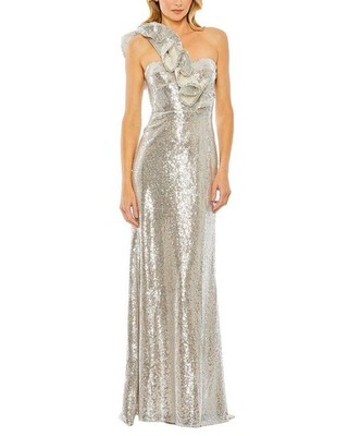 Mac Duggal Pailletten Rüschen One Shoulder Kleid Gr. 2 150777406 [U]