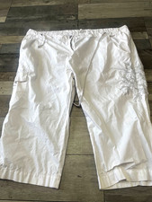 ladies YOURS white cotton 3/4 crop summer trousers long shorts size 24 W50 L20.5