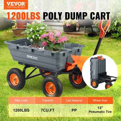 Garden Dump Cart 6.48 Cu Ft, 1200lb Capacity, Poly Wagon, 13in Wheels