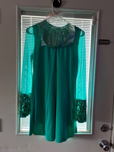 weissman dance costume adult medium, teal, sequin, retro w/ matching headband