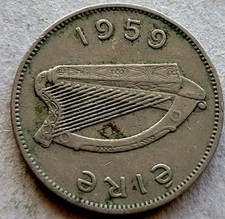 Ireland 🇮🇪 Eire 6 Pence 1959 KM#13a Sixpence Coin Wolfhound Dog 6d