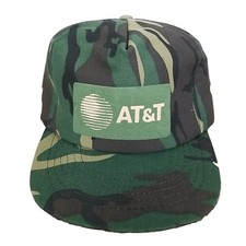 Vtg AT T Camo Cap Hat Green Mens Adjustable Snapback Made In USA Hunting Lineman