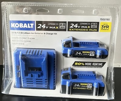 Kobalt 24V 2 Pack Lithium Ion Battery & Charger Kit 2.0 & 4.0 Ah Bundle ...