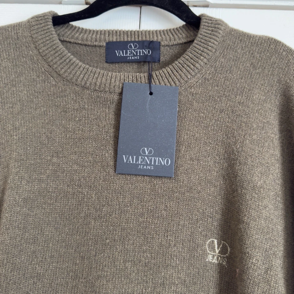 Suéter Valentino Lana Virgen Cuello en V Hombres Talla XL Manga Larga Verde Oliva Lujo Foto 2 de 4