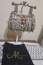 Mary Frances Gridlock Clutch Satchel Bag Beaded Leather Mother of Pearl Fringe